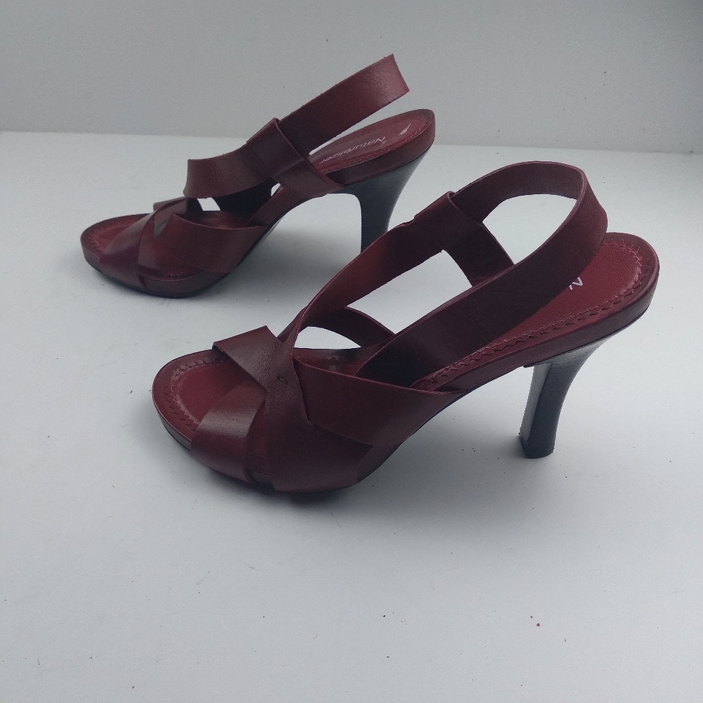 Naturalizer strappy leather sling back open top burgandy 3" heel size 9.5M